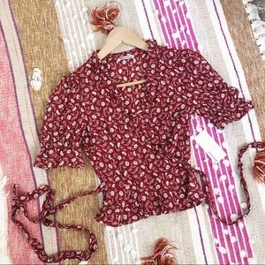 Reformation Caprice Top Floral Print Wrap Blouse Size XS